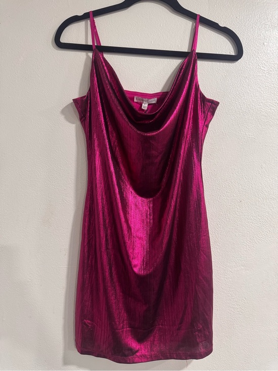 Dresses & Skirts - Fuchsia Metallic Cowl Neck Slip Dress NWT Size Large